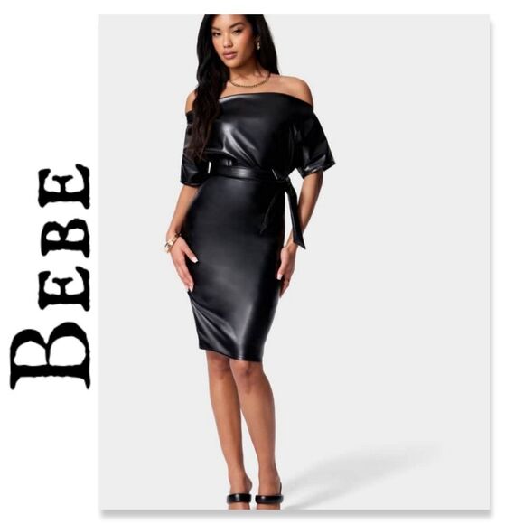 NWT BEBE Dolman Sleeve Vegan Leather Pencil Dress - Picture 1 of 10